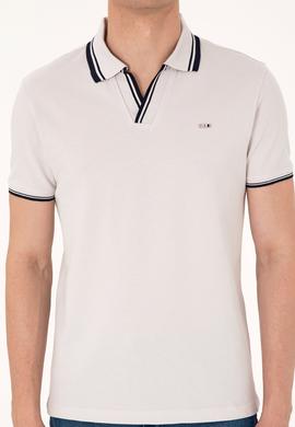 Erkek Slim Fit Kaçık Yaka Açık Gri Tişört - 50306872008