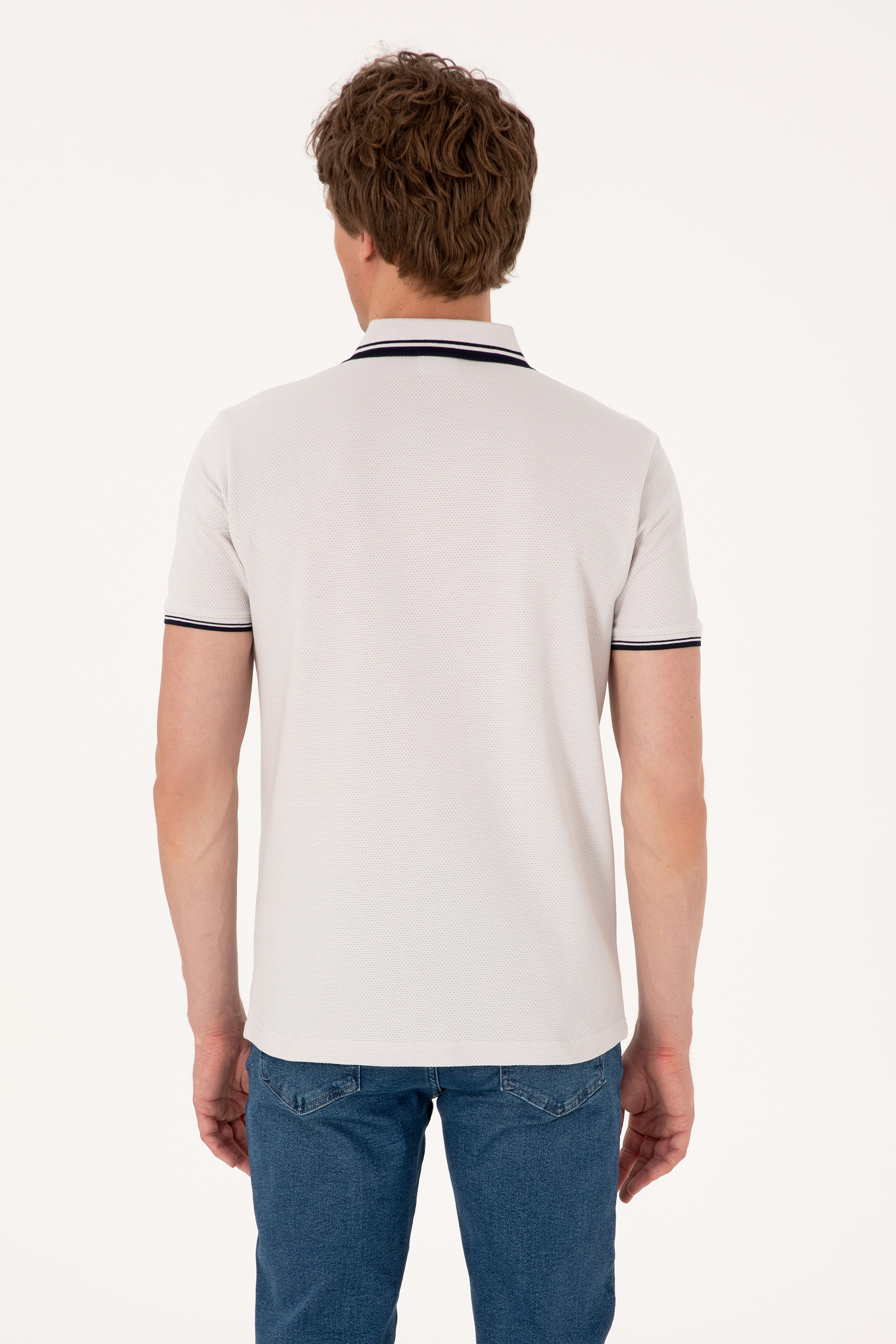 Erkek Slim Fit Kaçık Yaka Açık Gri Tişört