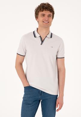 Erkek Slim Fit Kaçık Yaka Açık Gri Tişört - 50306872008