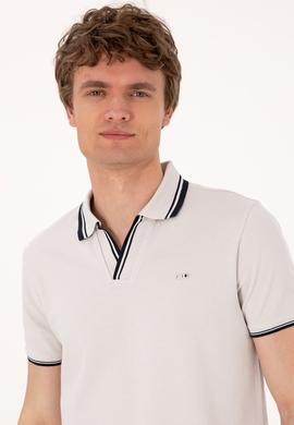 Erkek Slim Fit Kaçık Yaka Açık Gri Tişört - 50306872008