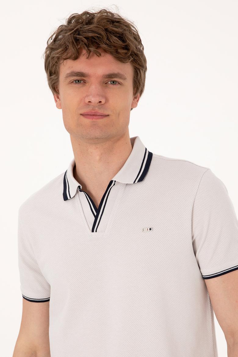 Erkek Slim Fit Kaçık Yaka Açık Gri Tişört - 50306872008