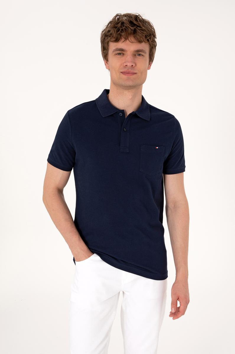 Erkek Regular Fit Polo Yaka Lacivert Cepli Tişört