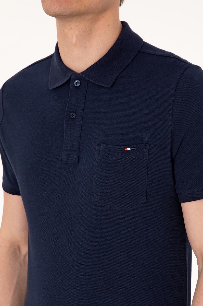 Erkek Regular Fit Polo Yaka Lacivert Cepli Tişört