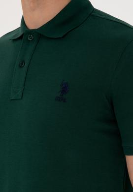 Erkek Slim Fit Polo Yaka Koyu Yeşil Basic Tişört - 50298041168