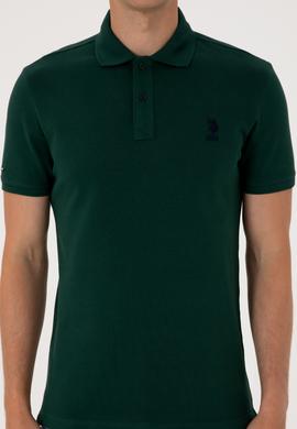 Erkek Slim Fit Polo Yaka Koyu Yeşil Basic Tişört - 50298041168