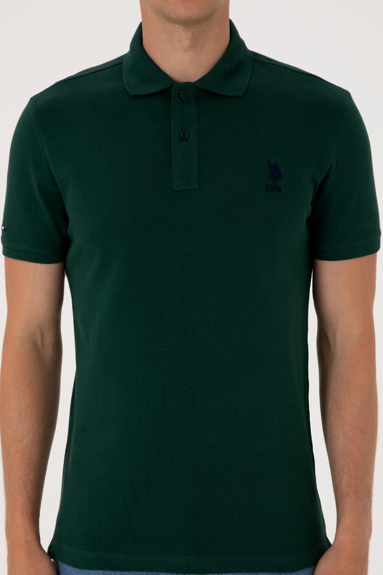 Erkek Slim Fit Polo Yaka Koyu Yeşil Basic Tişört - 50298041168