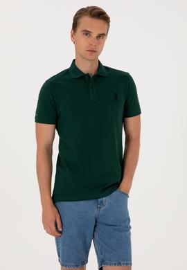 Erkek Slim Fit Polo Yaka Koyu Yeşil Basic Tişört - 50298041168