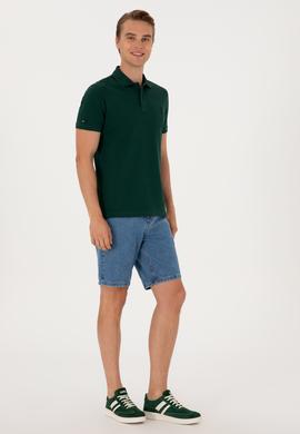Erkek Slim Fit Polo Yaka Koyu Yeşil Basic Tişört - 50298041168