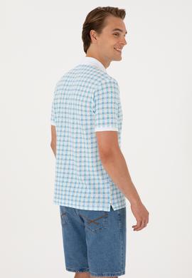 Erkek Regular Fit Polo Yaka Turkuaz Desenli Tişört - 50299672018