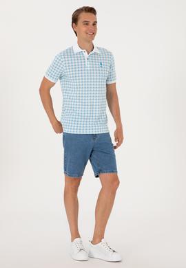 Erkek Regular Fit Polo Yaka Turkuaz Desenli Tişört - 50299672018