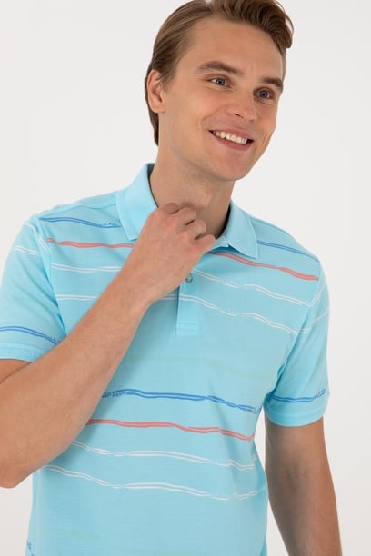 Erkek Regular Fit Polo Yaka Aqua Tişört