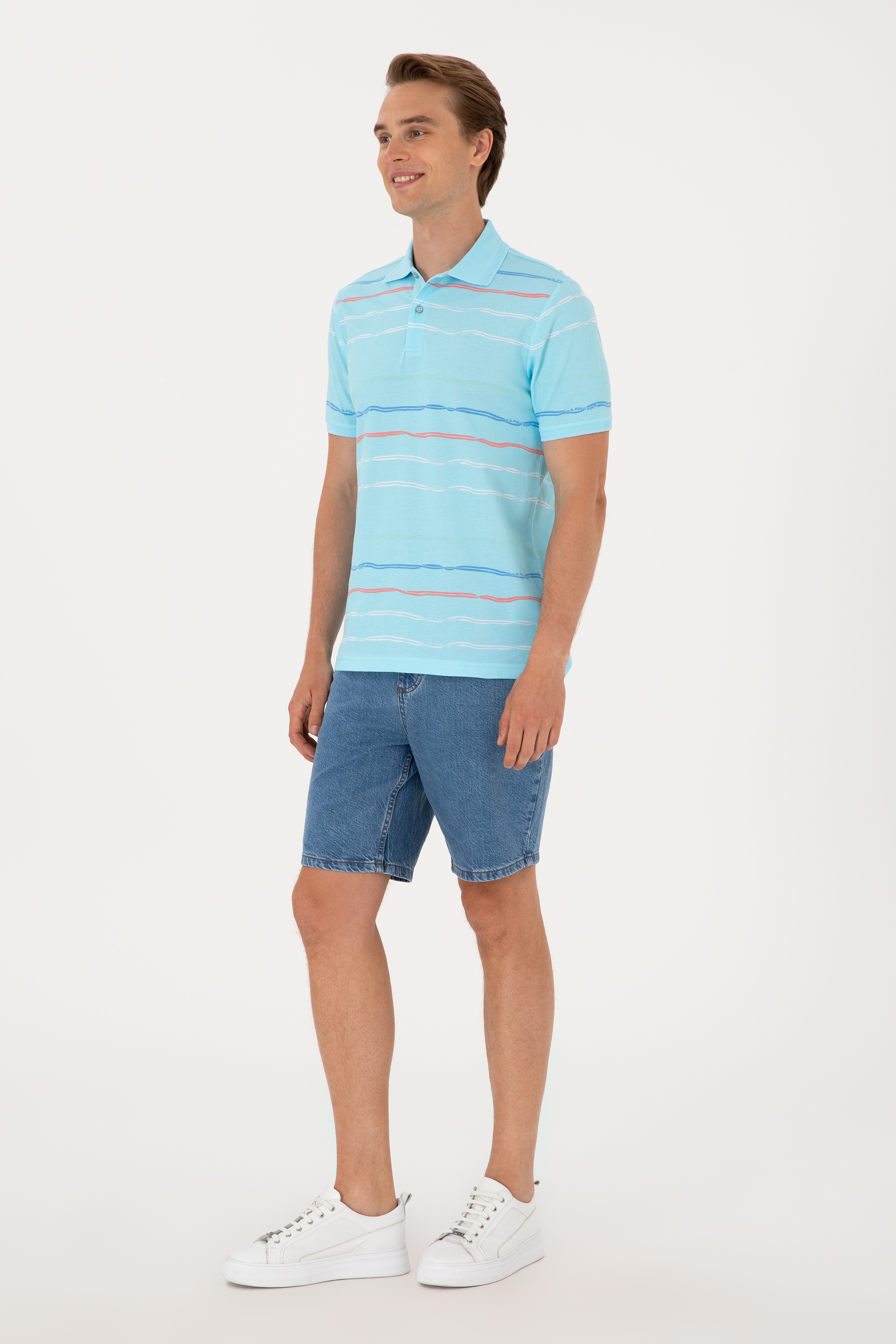 Erkek Regular Fit Polo Yaka Aqua Tişört