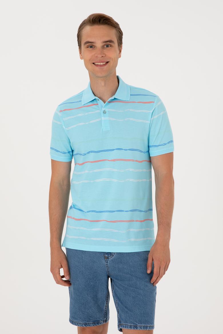 Erkek Regular Fit Polo Yaka Aqua Tişört
