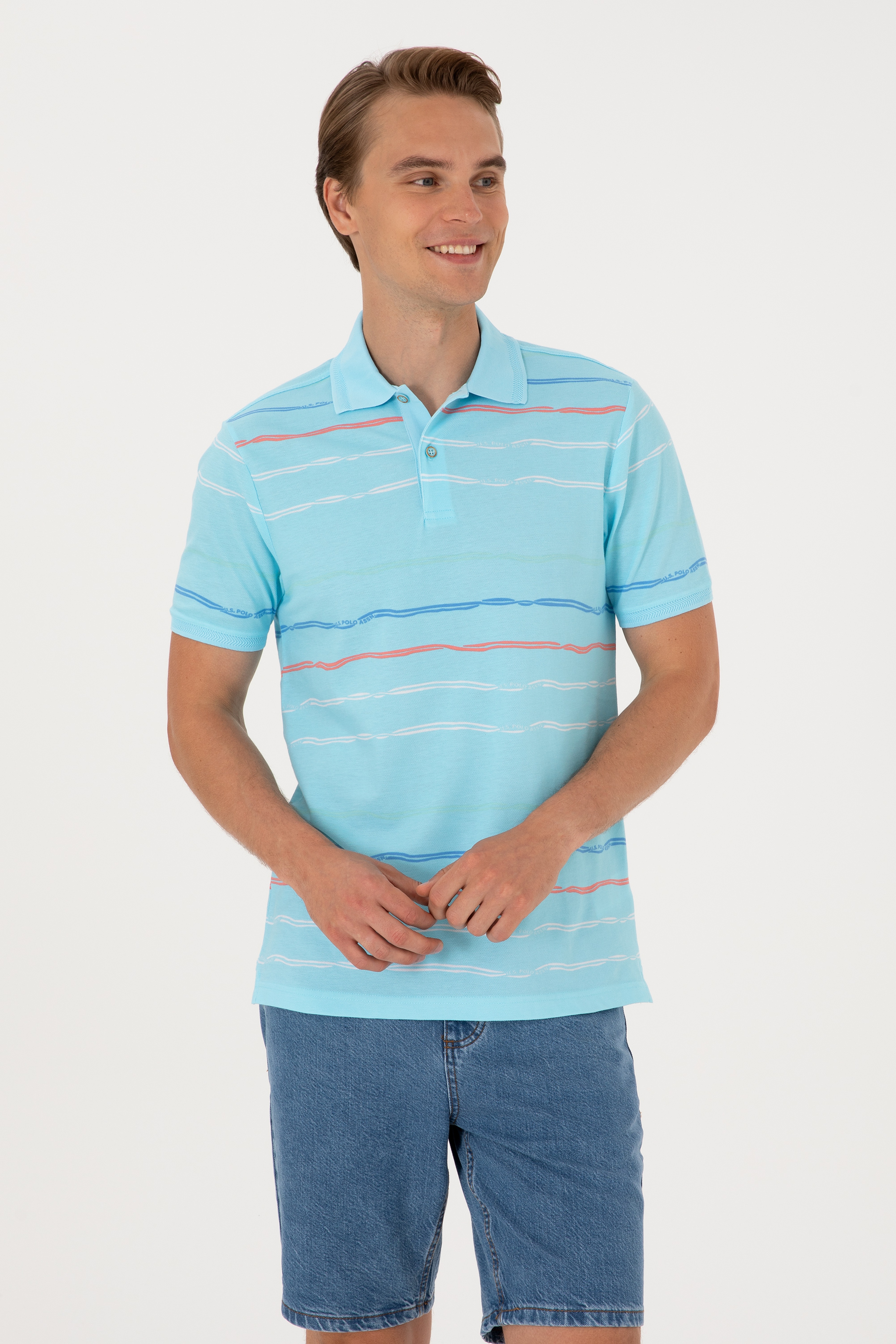 Erkek Regular Fit Polo Yaka Aqua Tişört