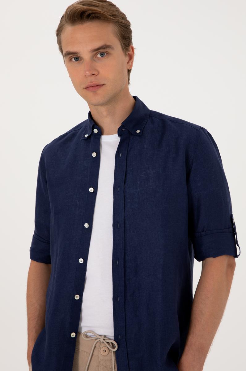 Erkek Lacivert Uzun Kollu Gömlek