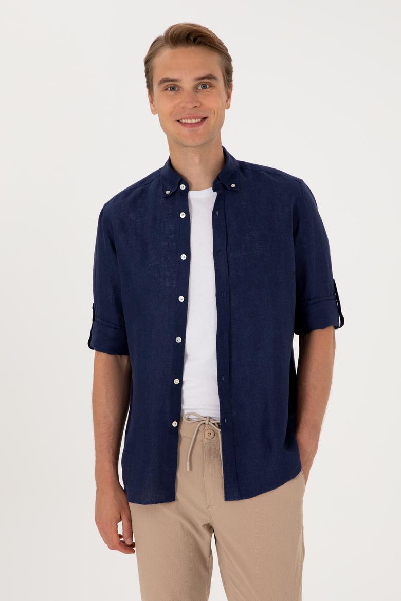 Erkek Lacivert Uzun Kollu Gömlek