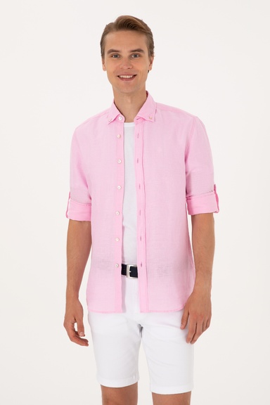 Erkek Açık Pembe Uzun Kollu Gömlek