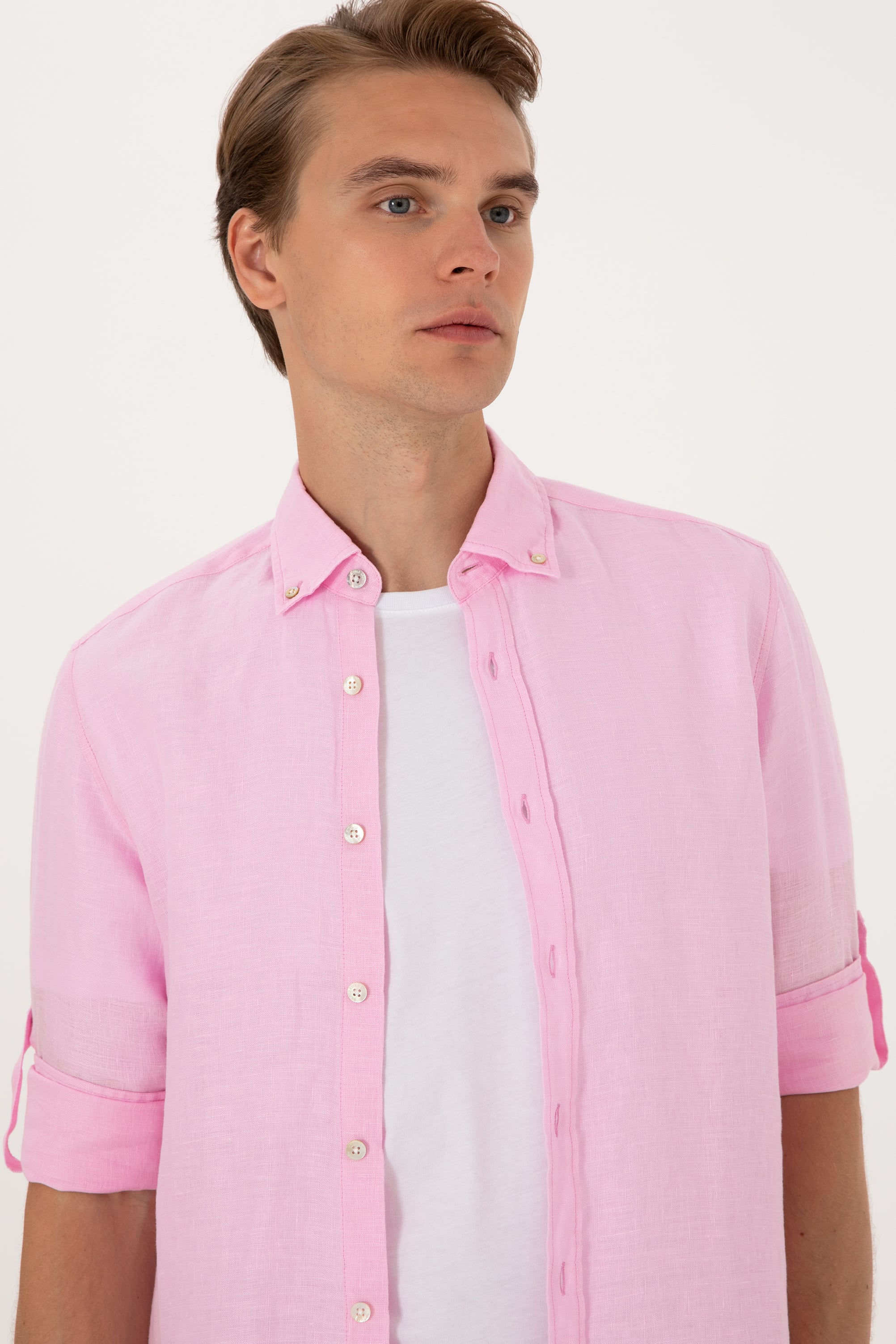 Erkek Açık Pembe Uzun Kollu Gömlek - Image 2