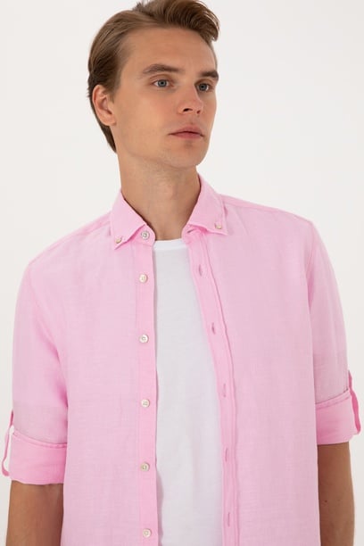 Erkek Açık Pembe Uzun Kollu Gömlek