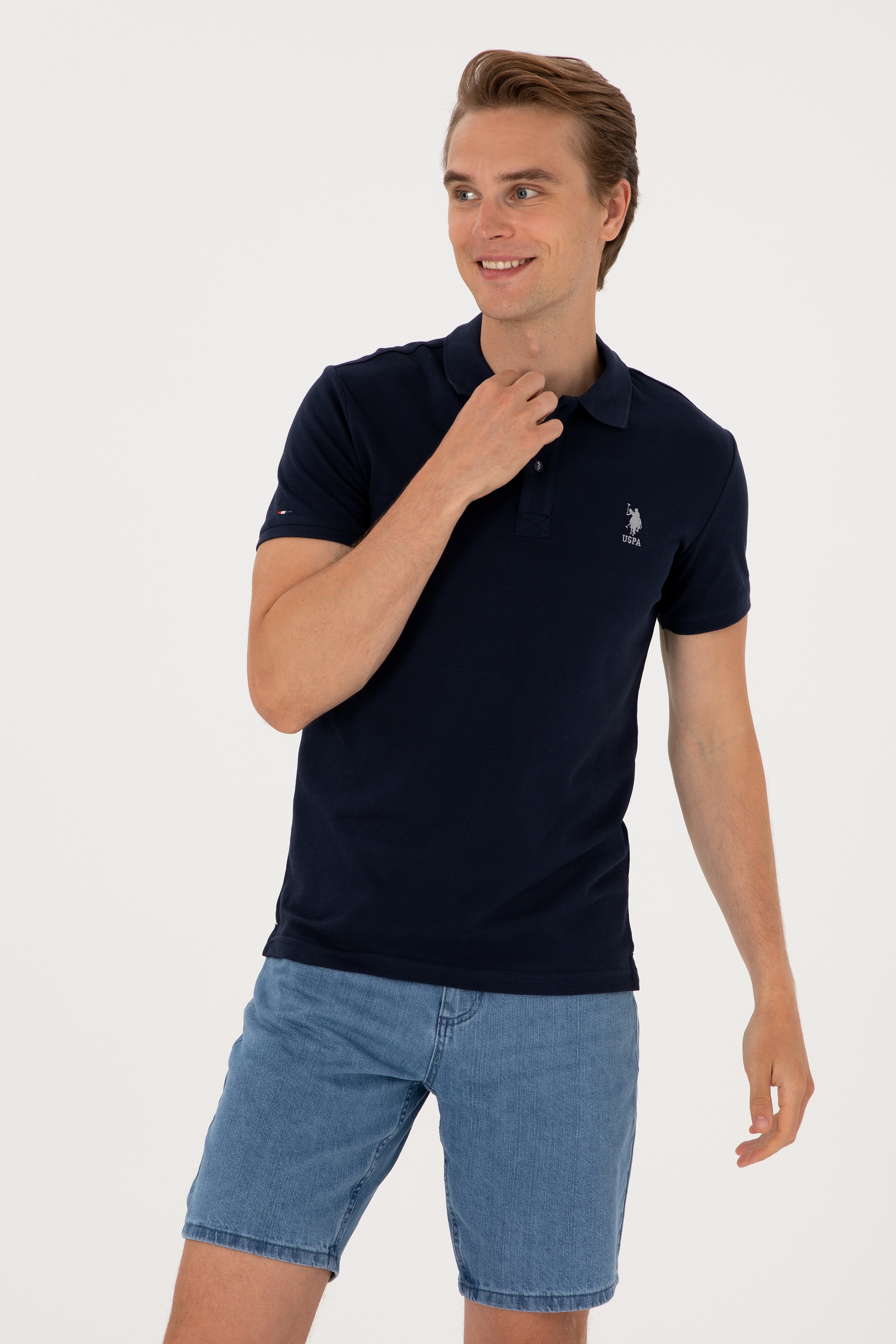 Erkek Slim Fit Polo Yaka Lacivert Basic Tişört