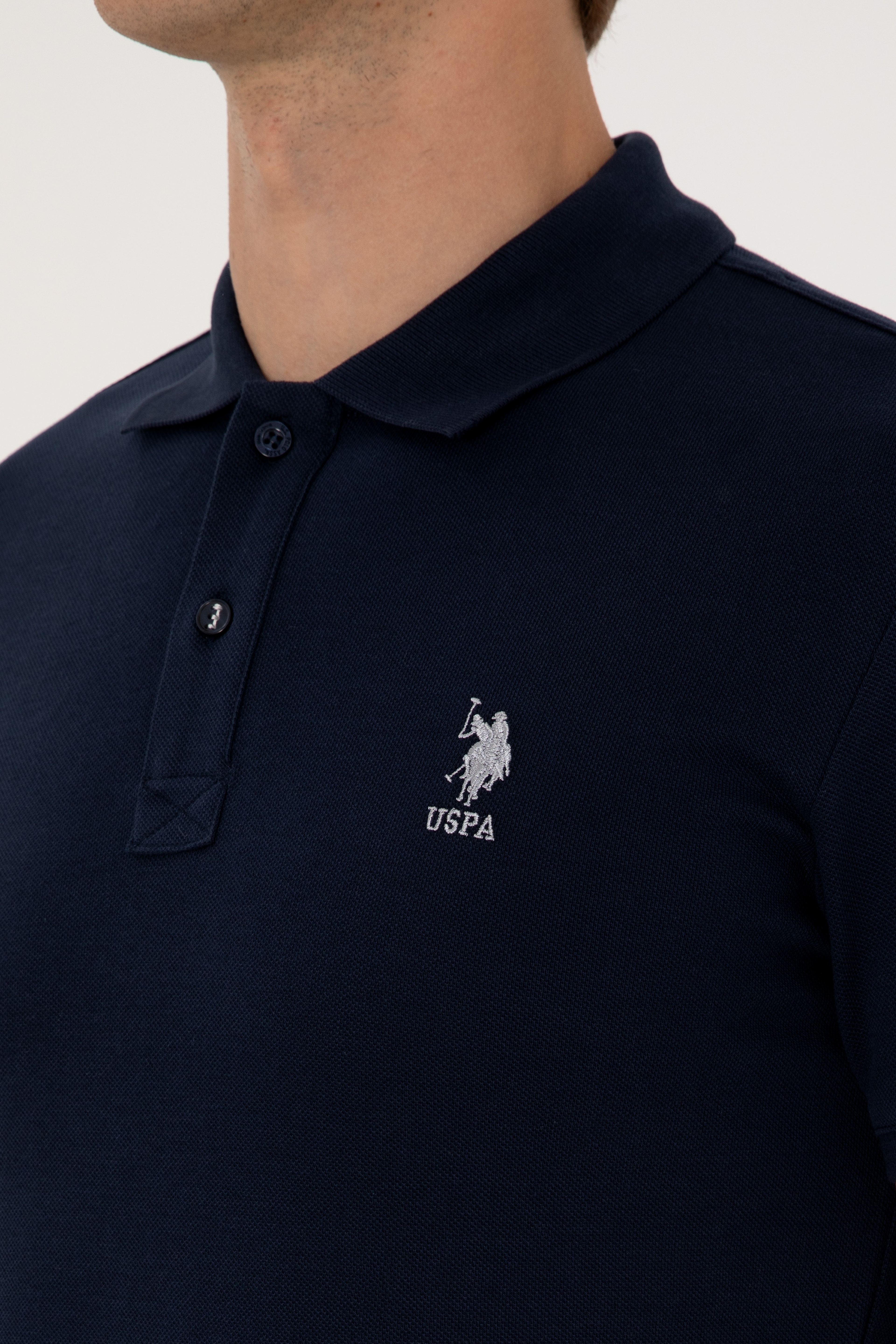 Erkek Slim Fit Polo Yaka Lacivert Basic Tişört