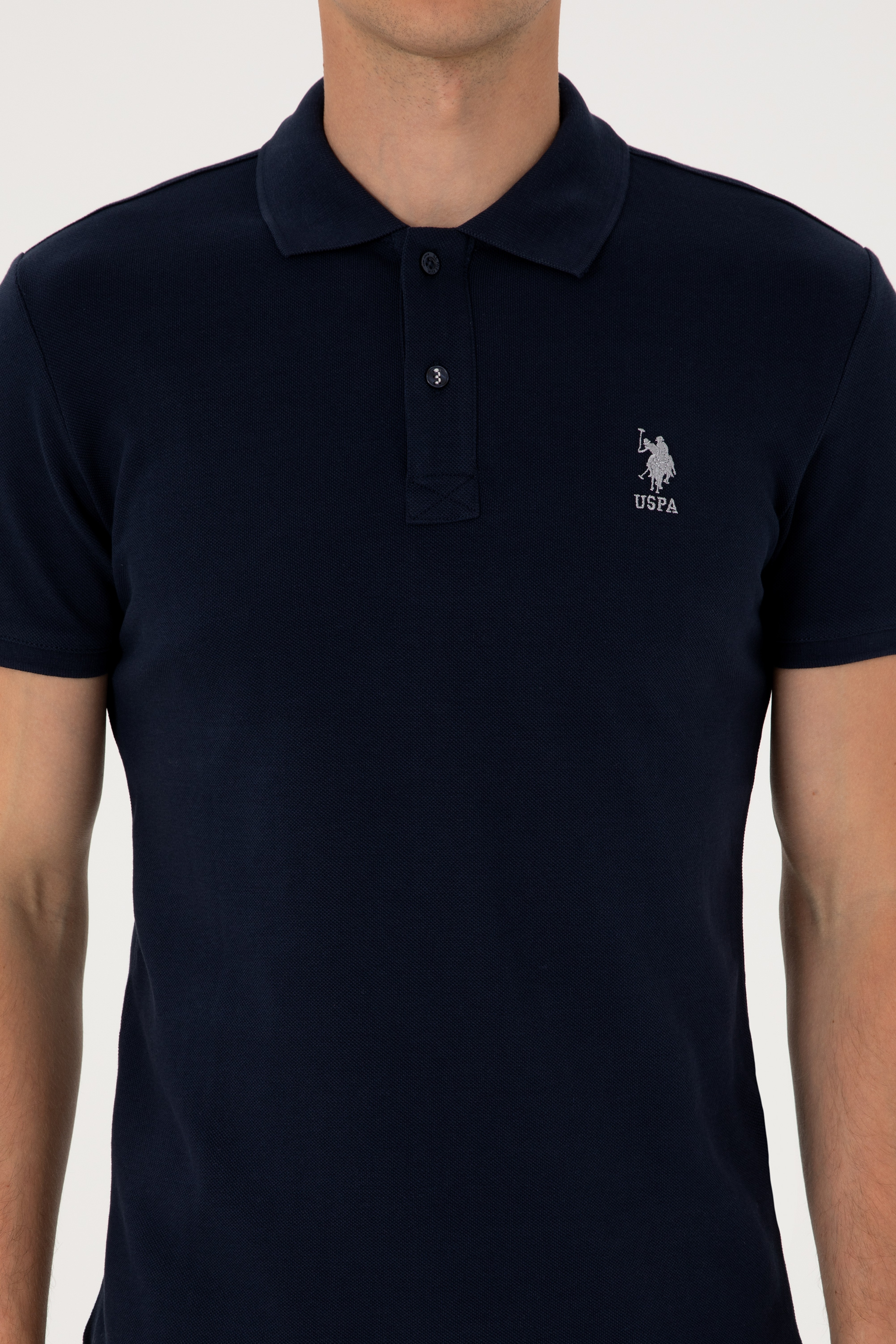 Erkek Slim Fit Polo Yaka Lacivert Basic Tişört - Image 6