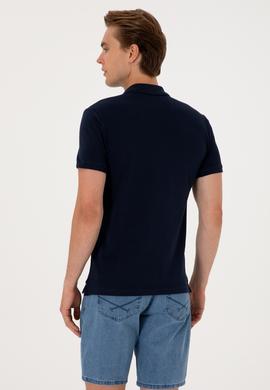 Erkek Slim Fit Polo Yaka Lacivert Basic Tişört - 50298041061