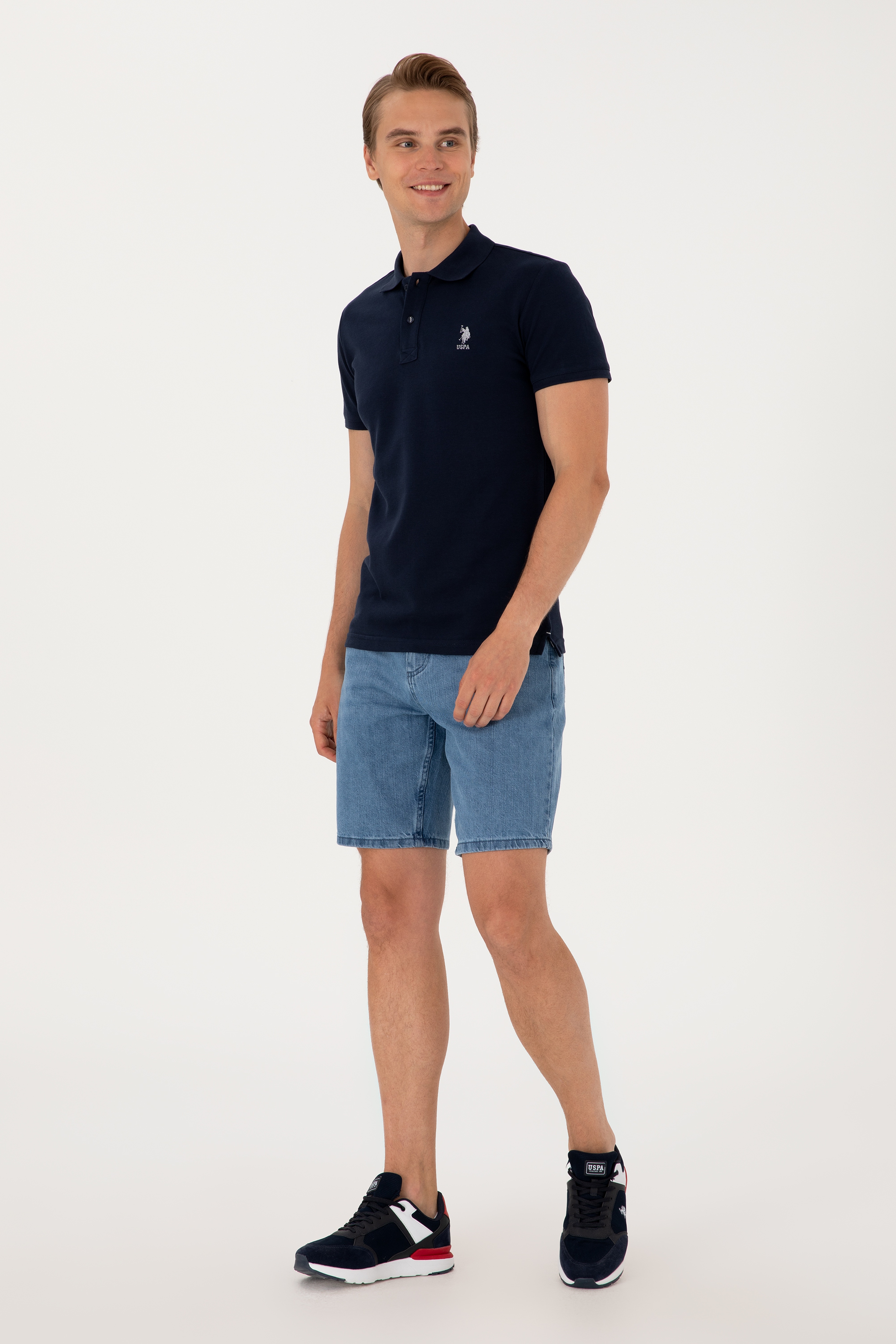 Erkek Slim Fit Polo Yaka Lacivert Basic Tişört - Image 4