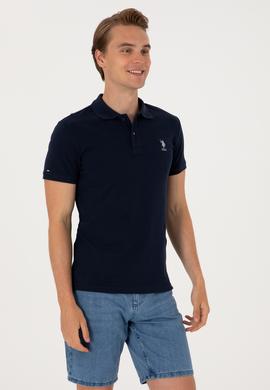 Erkek Slim Fit Polo Yaka Lacivert Basic Tişört - 50298041061