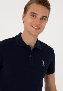 Erkek Slim Fit Polo Yaka Lacivert Basic Tişört - 50298041061