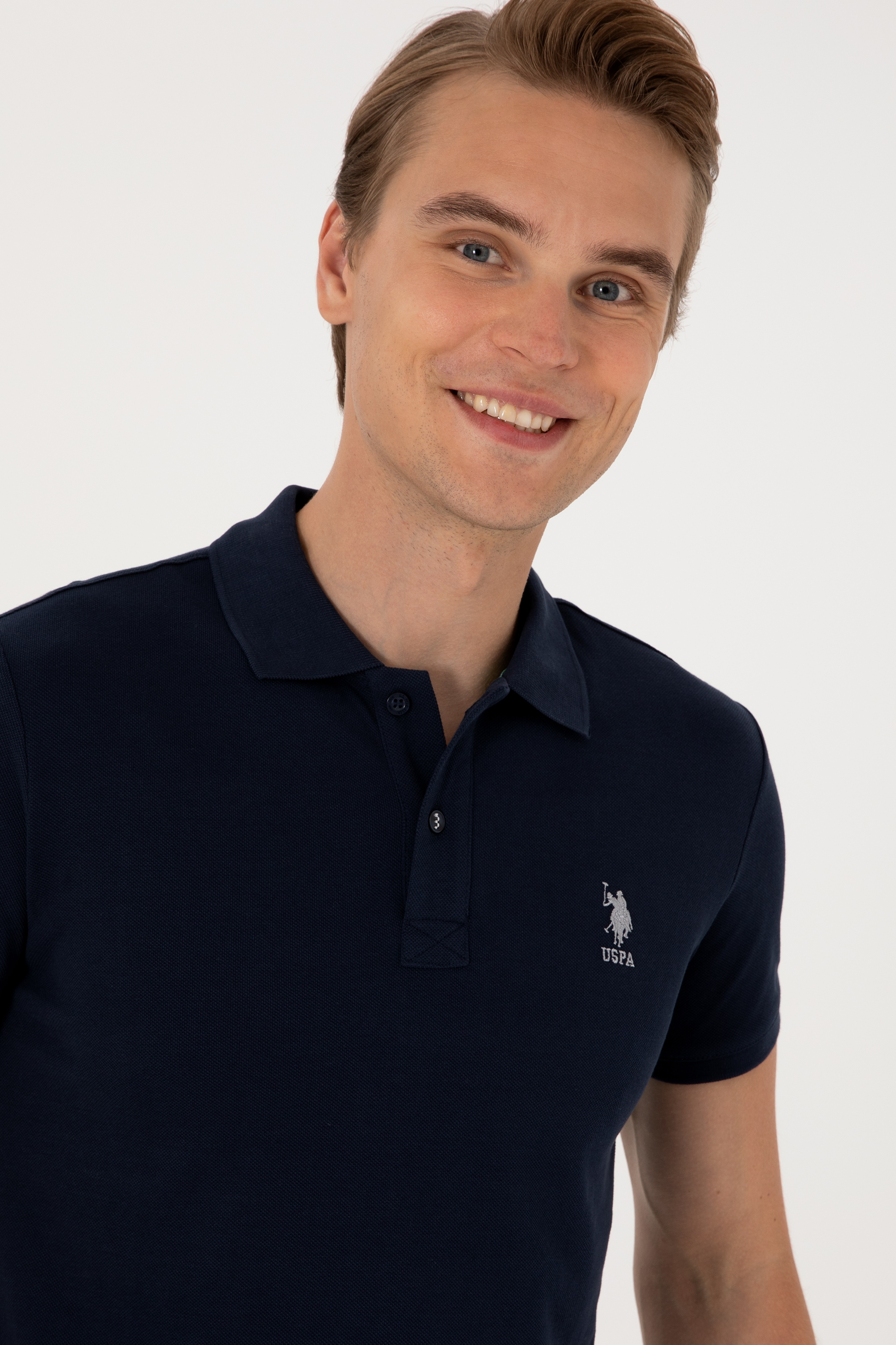 Erkek Slim Fit Polo Yaka Lacivert Basic Tişört - Image 2
