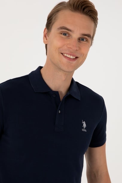 Erkek Slim Fit Polo Yaka Lacivert Basic Tişört