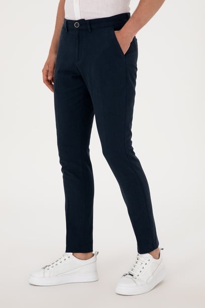 Erkek Slim Fit Lacivert Kanvas Pantolon