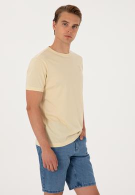 Erkek Regular Fit Açık Haki Bisiklet Yaka Tişört - 50300815017