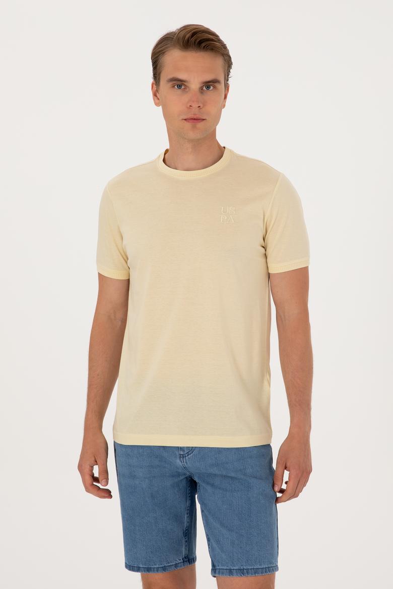 Erkek Regular Fit Açık Haki Bisiklet Yaka Tişört