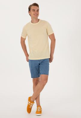 Erkek Regular Fit Açık Haki Bisiklet Yaka Tişört - 50300815017