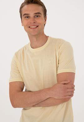 Erkek Regular Fit Açık Haki Bisiklet Yaka Tişört - 50300815017