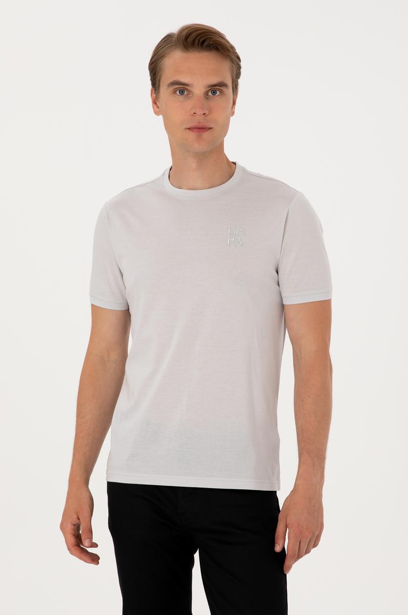 Erkek Regular Fit Açık Gri Bisiklet Yaka Tişört