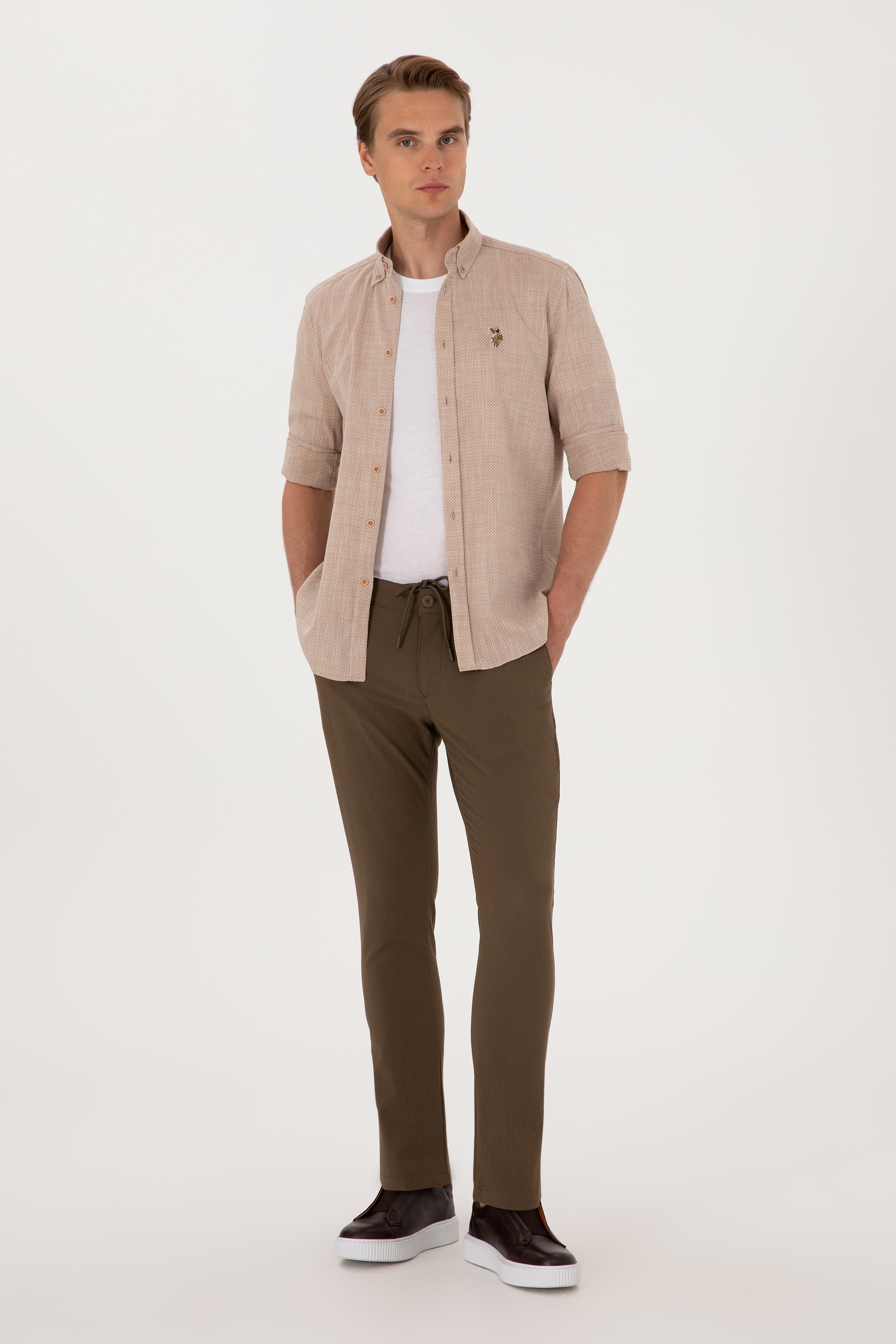 Erkek Slim Fit Vizon Kanvas Pantolon - Image 1