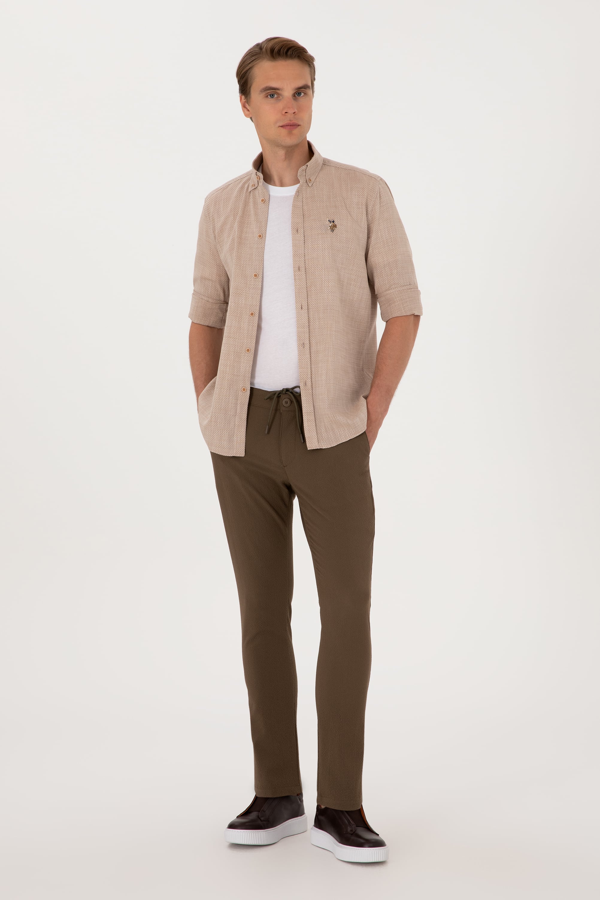 Erkek Slim Fit Vizon Kanvas Pantolon