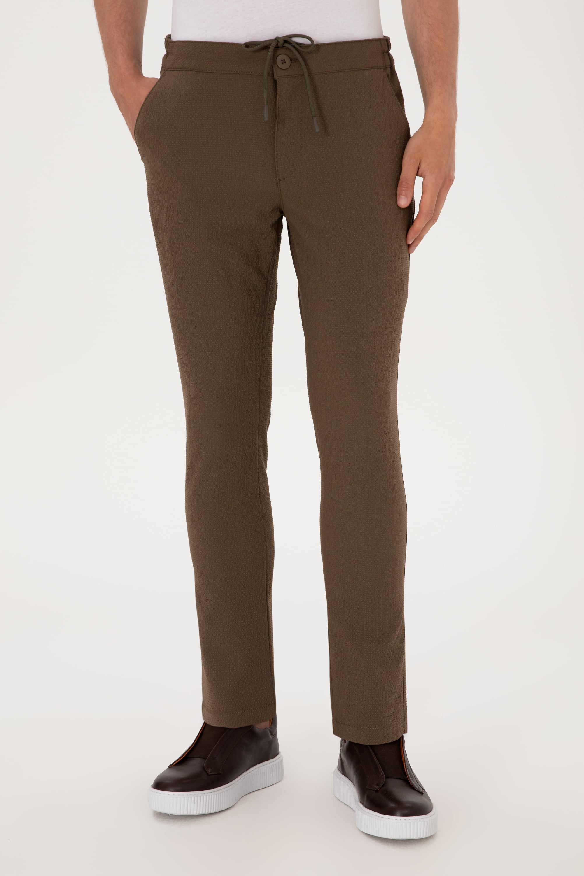 Erkek Slim Fit Vizon Kanvas Pantolon