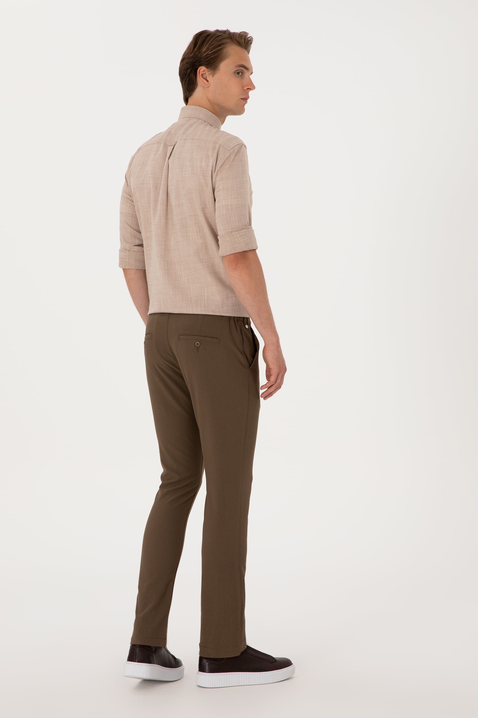 Erkek Slim Fit Vizon Kanvas Pantolon