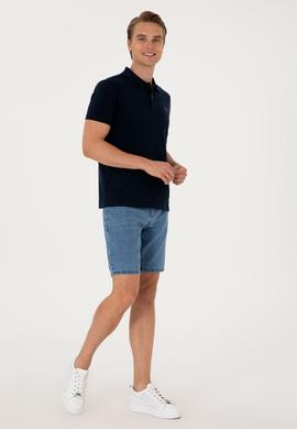 Erkek Slim Fit Polo Yaka Koyu Lacivert Basic Tişört - 50297984294