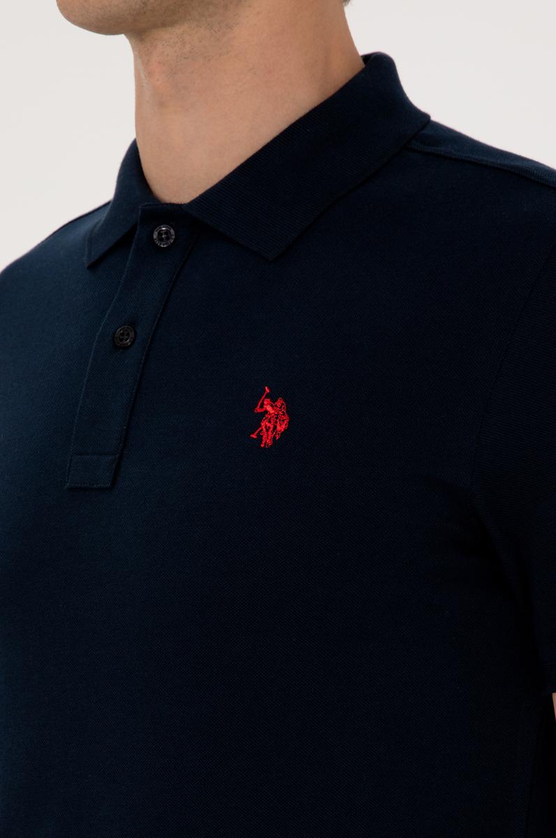 Erkek Slim Fit Polo Yaka Koyu Lacivert Basic Tişört