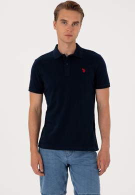 Erkek Slim Fit Polo Yaka Koyu Lacivert Basic Tişört - 50297984294