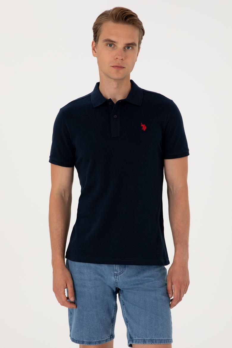 Erkek Slim Fit Polo Yaka Koyu Lacivert Basic Tişört
