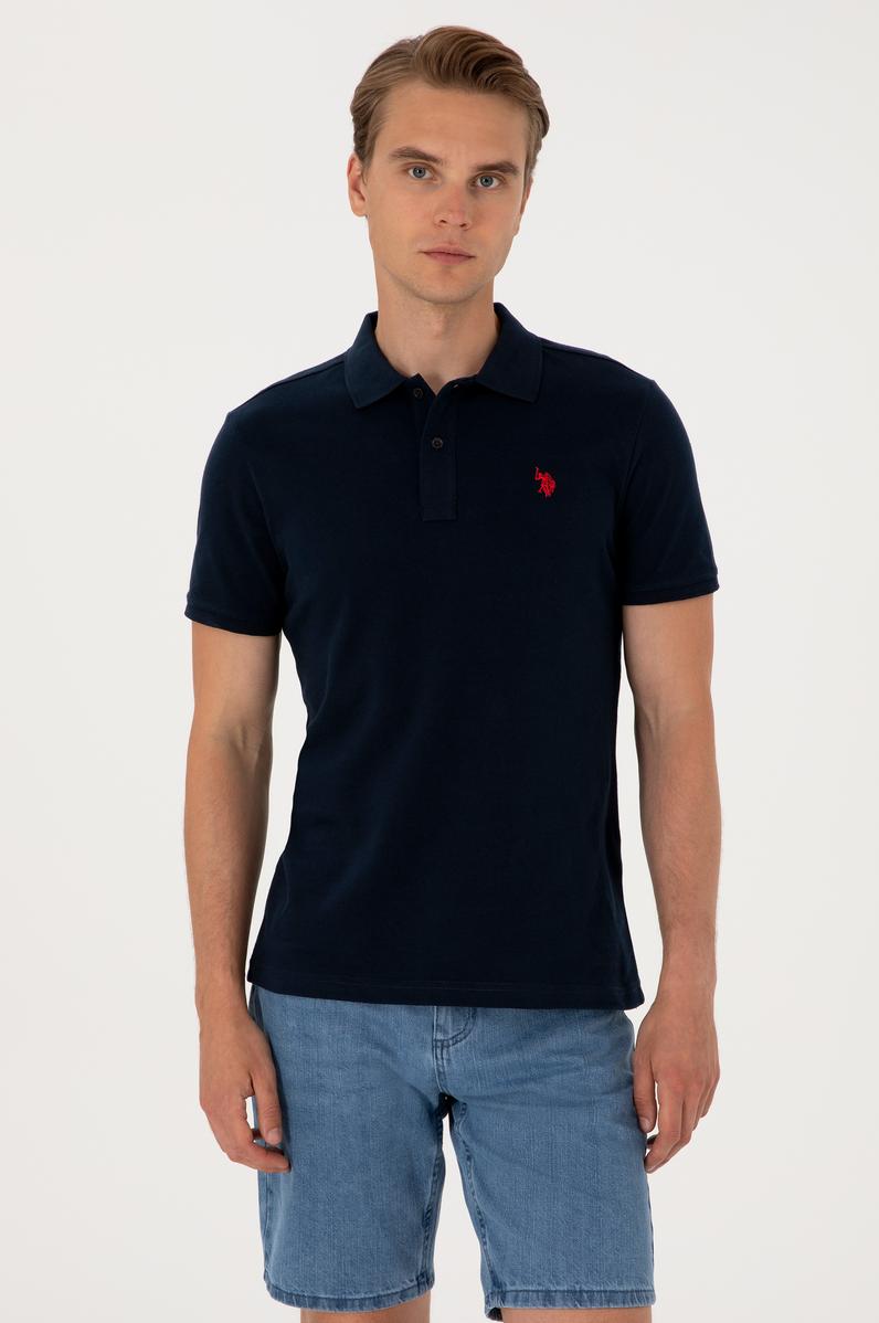 Erkek Slim Fit Polo Yaka Koyu Lacivert Basic Tişört