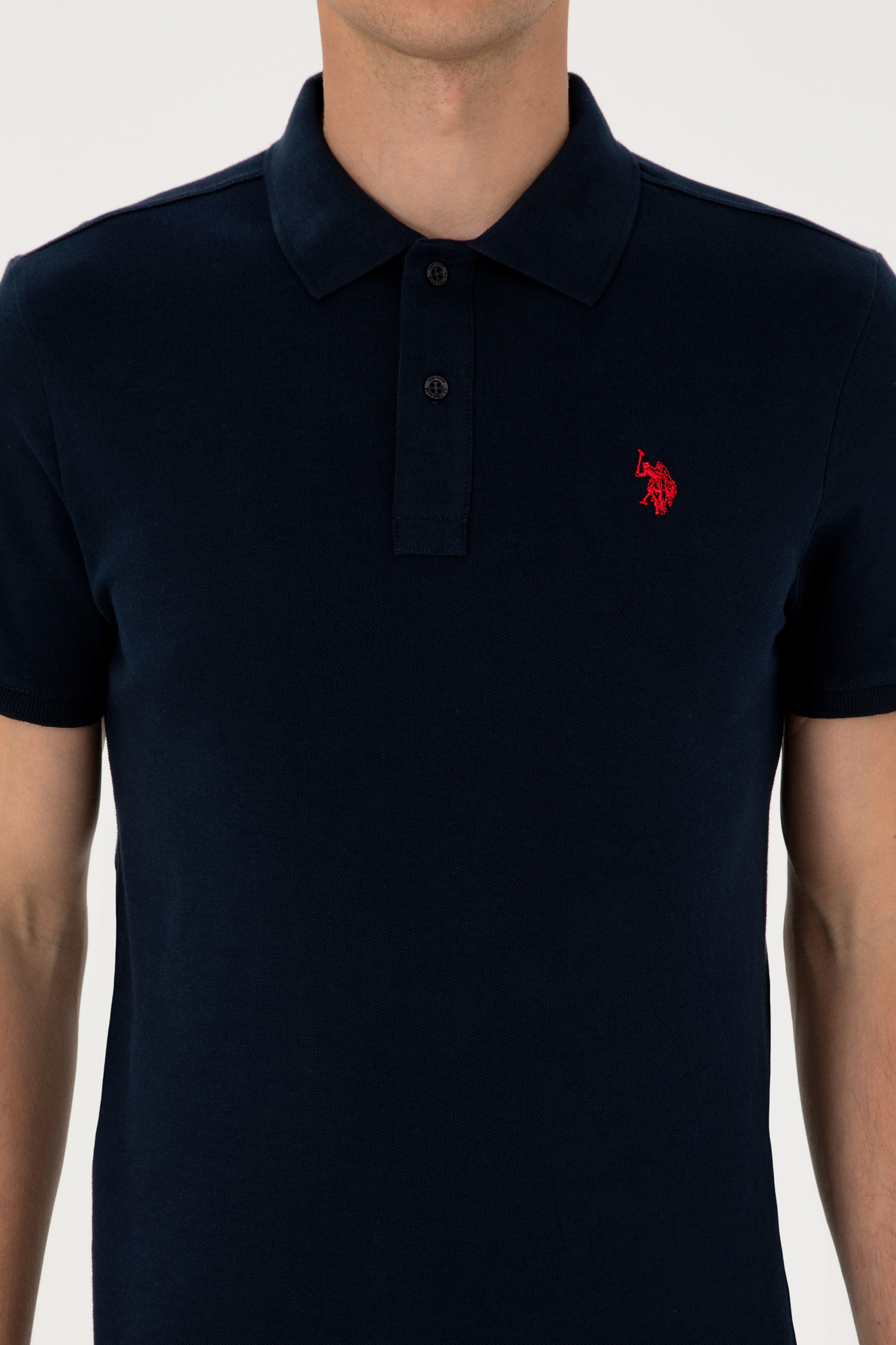Erkek Slim Fit Polo Yaka Koyu Lacivert Basic Tişört - Image 6
