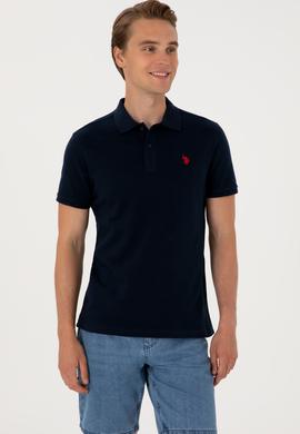 Erkek Slim Fit Polo Yaka Koyu Lacivert Basic Tişört - 50297984294