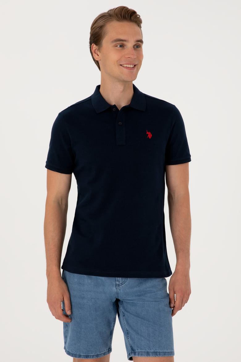 Erkek Slim Fit Polo Yaka Koyu Lacivert Basic Tişört - 50297984294